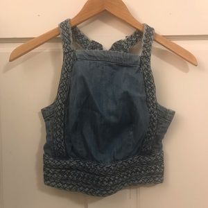 Maeve cropped denim sleeveless tie back shirt
